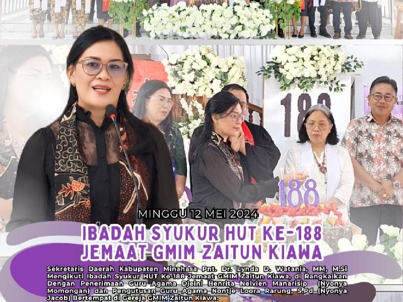Sekda Minahasa, Lynda Watania Hadiri Ibadah Syukur HUT Ke-188 Jemaat GMIM Zaitun Kiawa