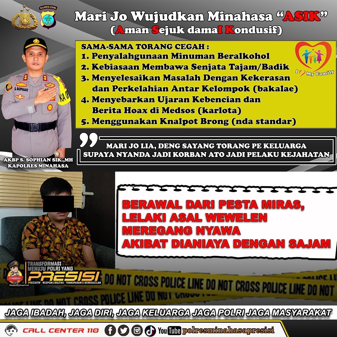 Warga Kelurahan Wewelen Tewas, Kapolres Minahasa Imbau Masyarakat Cegah Penyalagunaan Minuman Beralkohol