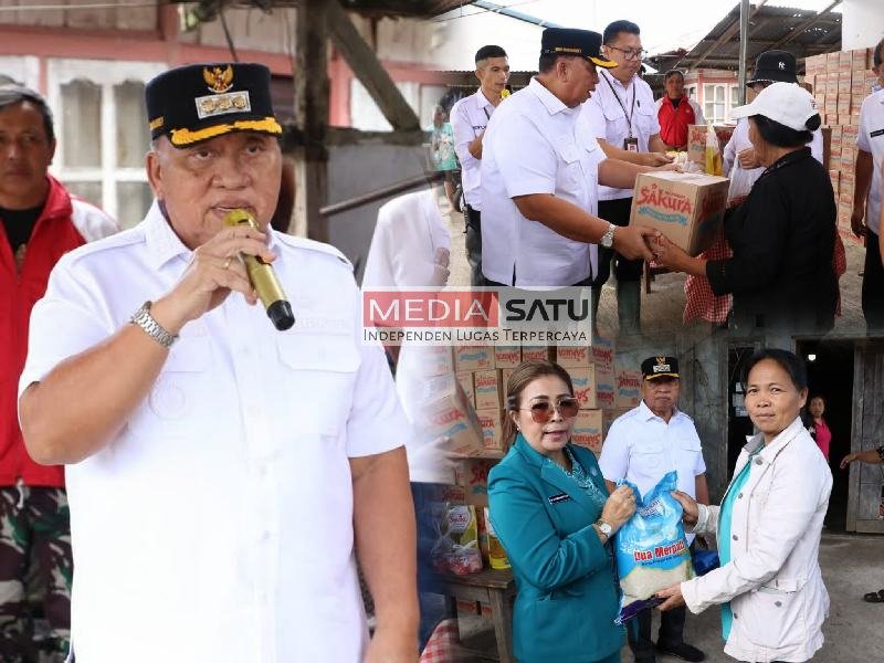 Tinjau Rumah Warga Tergenang Air, Bupati Minahasa Serahkan Bantuan Paket Sembako
