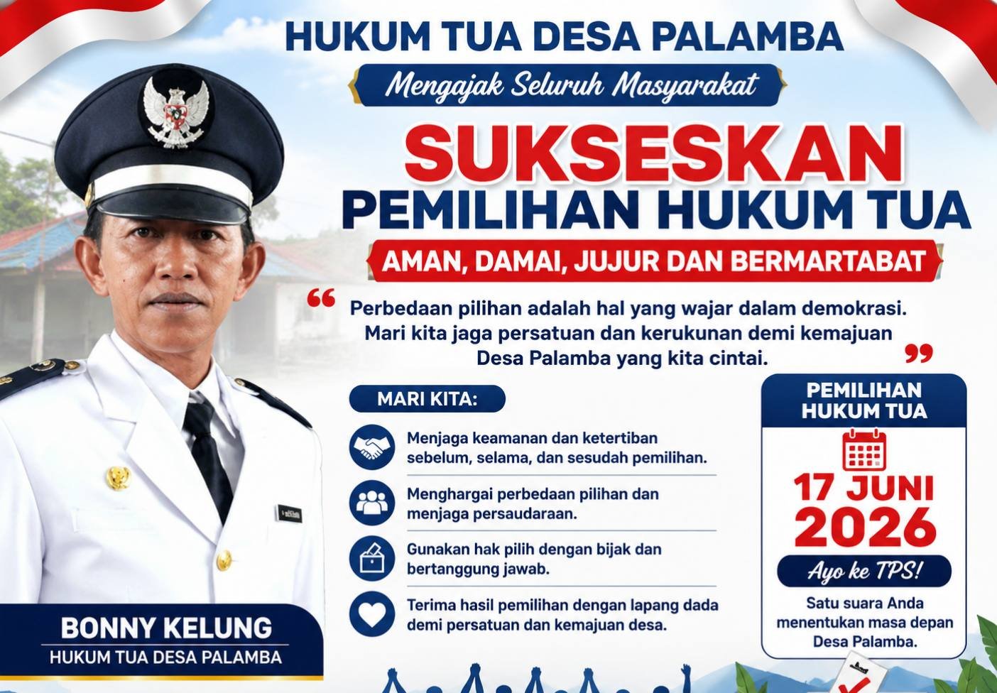 Hukum Tua Desa Palamba, Bonny Kelung, Imbau Masyarakat Sukseskan Pemilihan Hukum Tua dengan Aman dan Damai